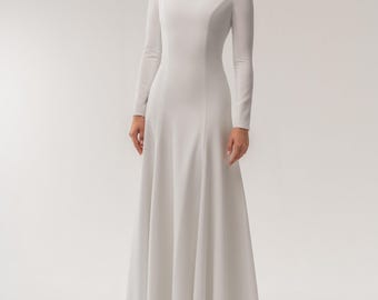 Modest Crepe Wedding Dress: Long Sleeve Bridal Gown - Stella