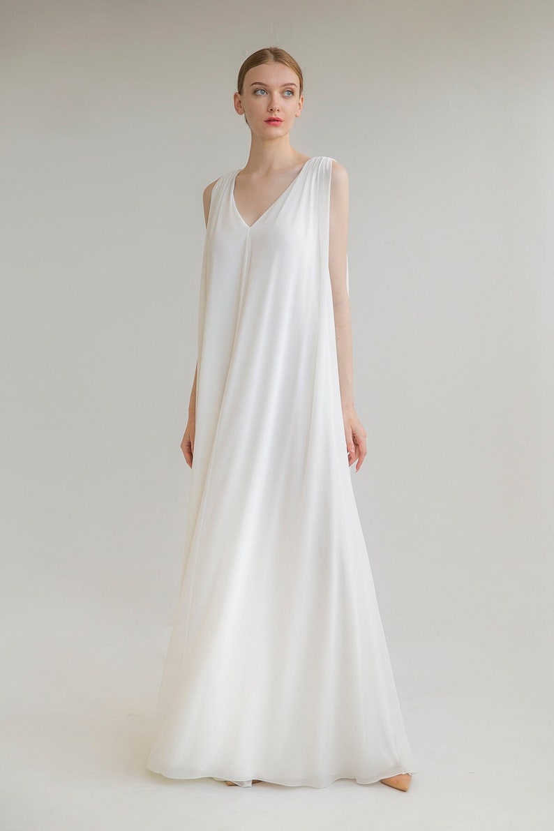 Chiffon wedding dress JOAN. Open back maxi dress Simple wedding dress Minimalist dress Reception dress Ivory