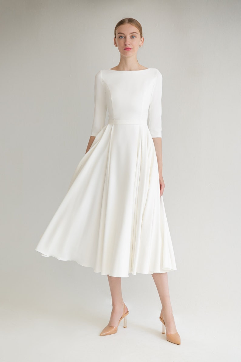 Modest Wedding Dress ADRI MIDI. Crepe Wedding Dress Winter - Etsy