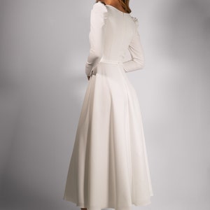 Modest wedding dress CAMILLA MIDI. Courthouse wedding dress Long sleeve dress Simple wedding dress image 4