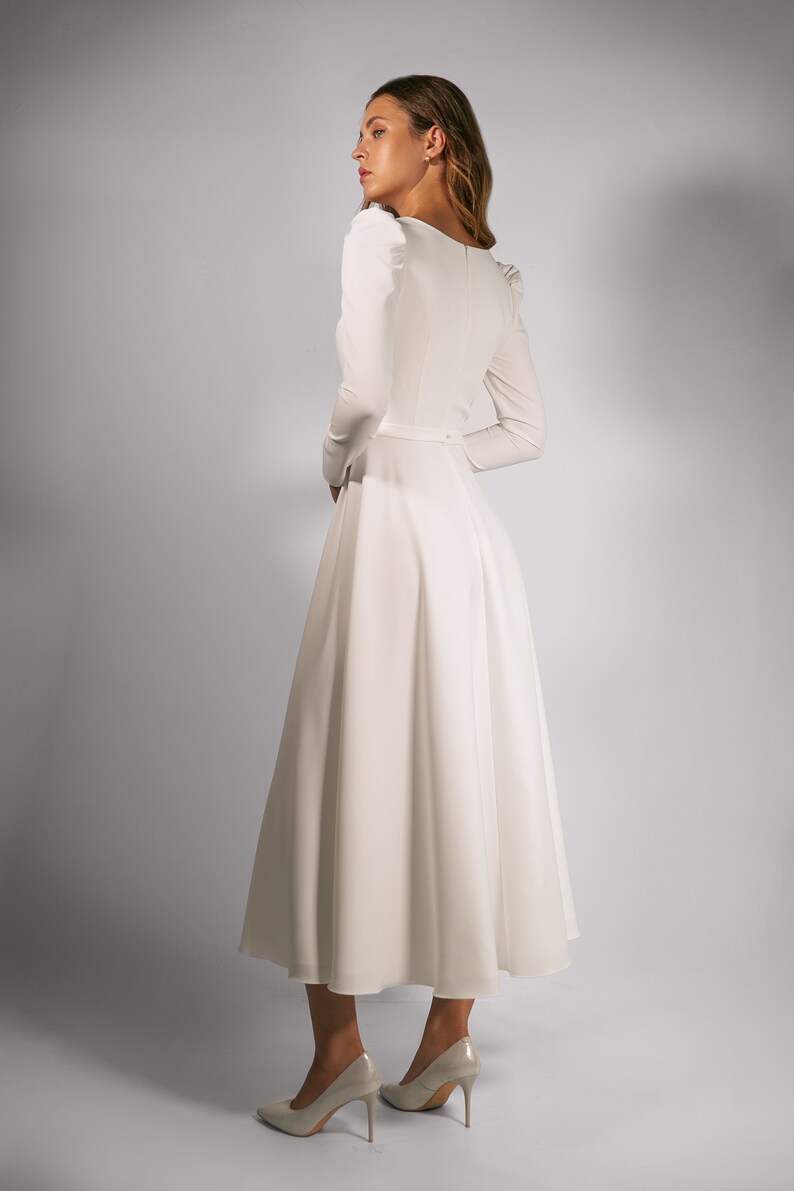 Modest wedding dress CAMILLA MIDI. Courthouse wedding dress Long sleeve dress Simple wedding dress image 4