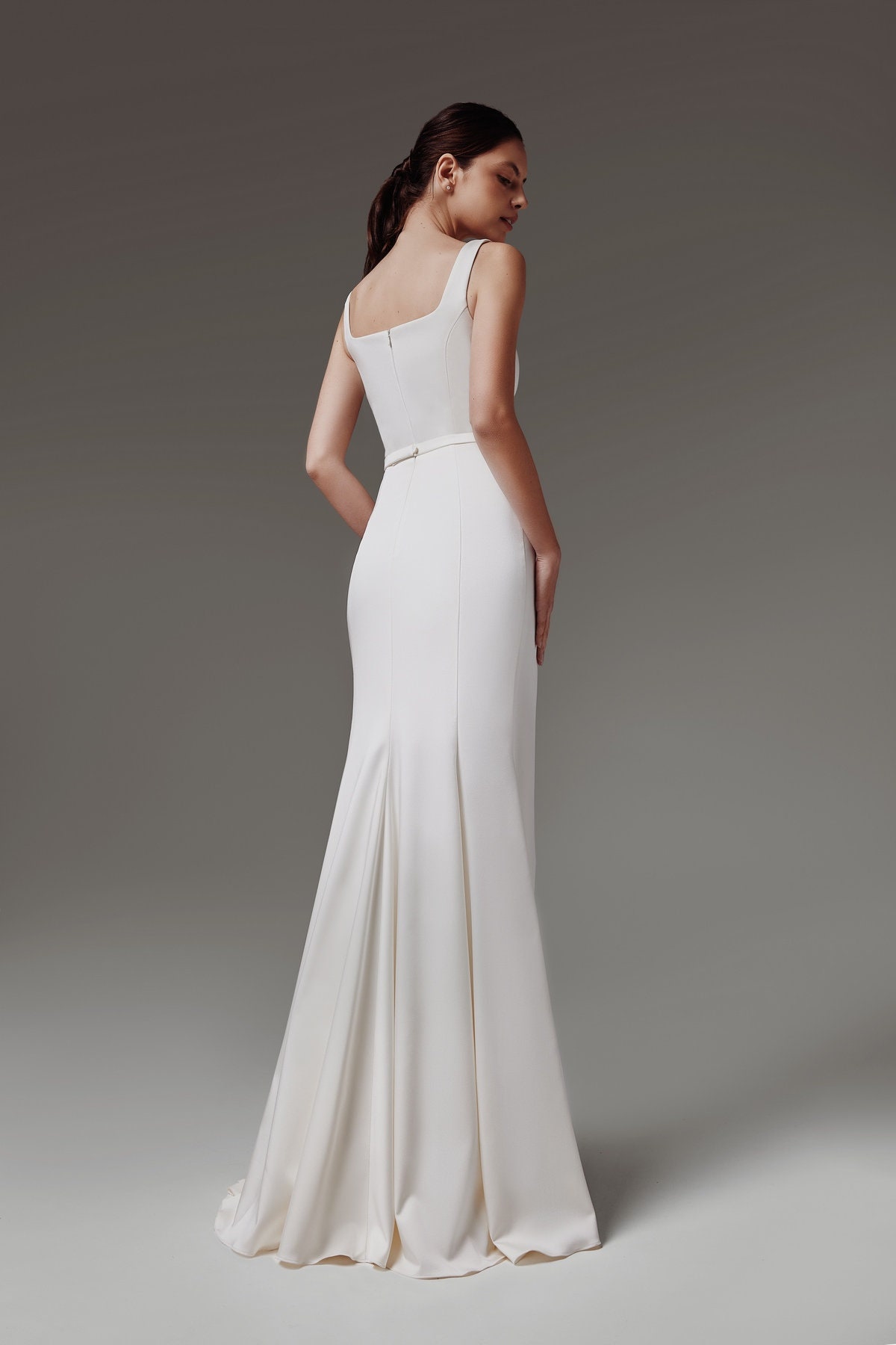 Satin Fit & Flare Wedding Dress Claudia: Square Neckline Reception Gown