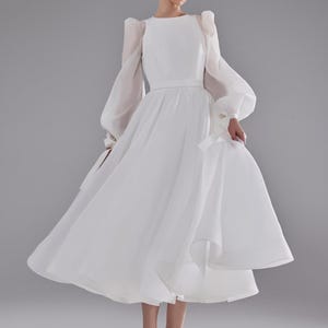 Simple wedding dress Filici | Modest wedding dress | Cocktail dress | Midi wedding dress | Long sleeve dress