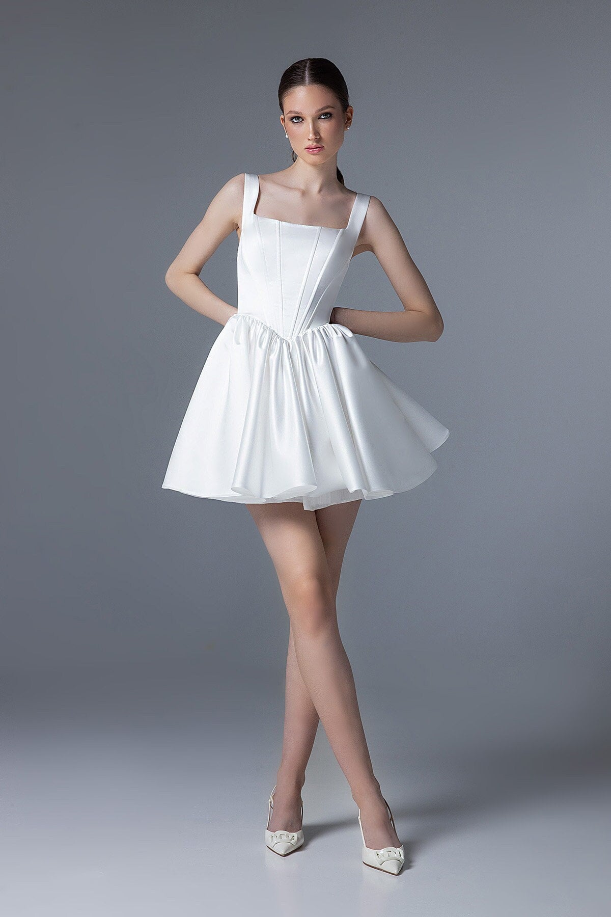 Alight Corset Mini Dress Ivory Online, Short White Dress with Boning