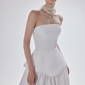 Ivory Satin Strapless Corset Remi: Bridal Peplum Top
