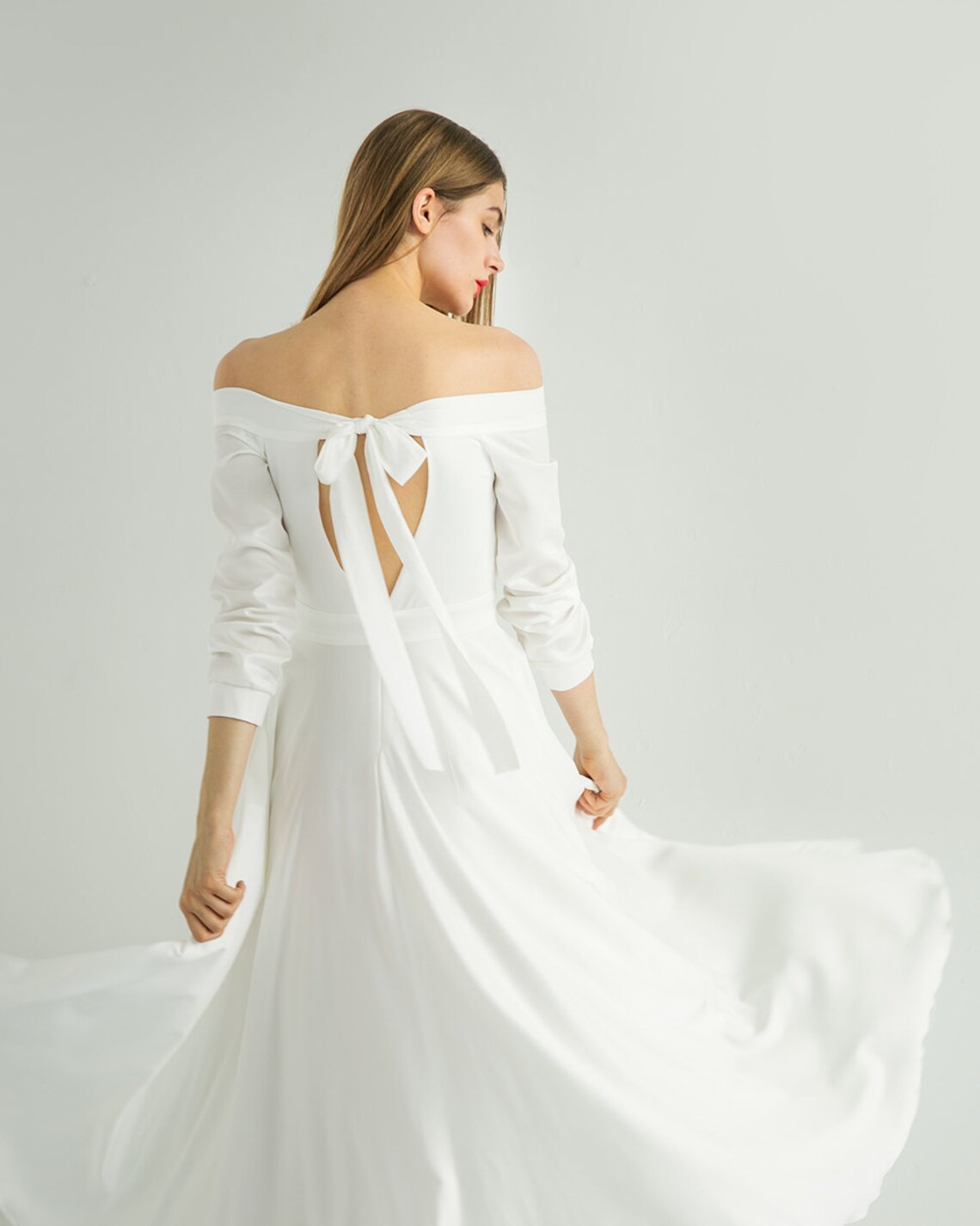 Einfache Hochzeitskleid ANNIE midi. Tee-Länge Kleid Seide ...