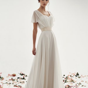 Reception dress DAINA. Simple wedding dress | Modest wedding dress | Chiffon dress | Romantic white dress