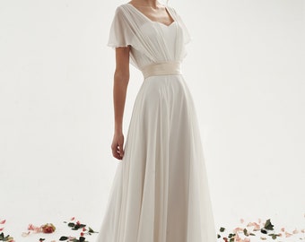 Robe de réception DAINA. Robe de mariée simple | Robe de mariée modeste | Robe en mousseline de soie | Robe blanche romantique