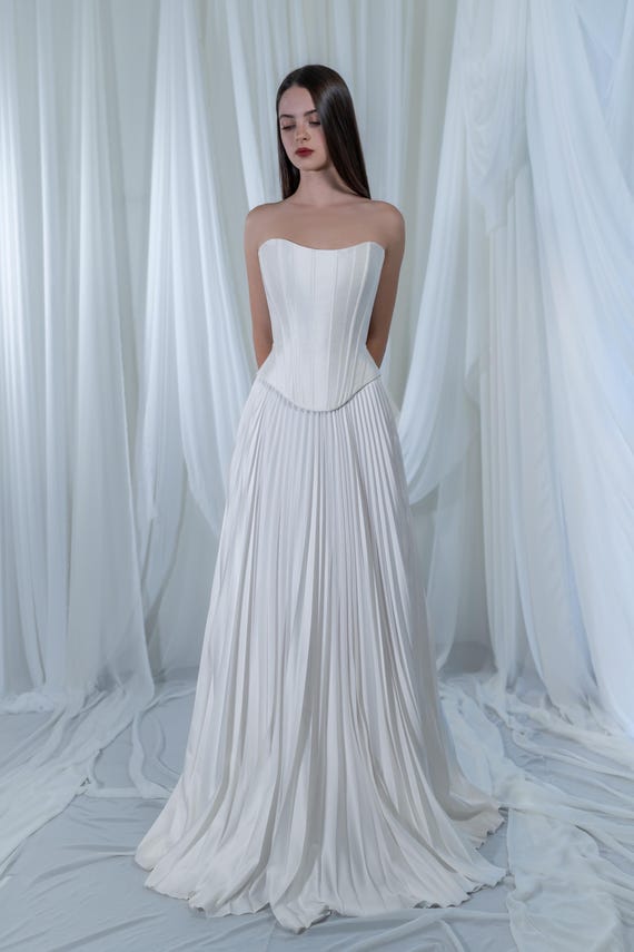 Pleated Skirt & Mikado Strapless Corset