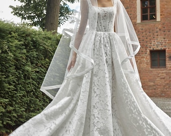 etsy wedding dresses Fabulous Teal Dress with Intensive Beaded Lace Appliqué On the back there are small pearl buttons 10 Beautiful Lace Wedding Dresses