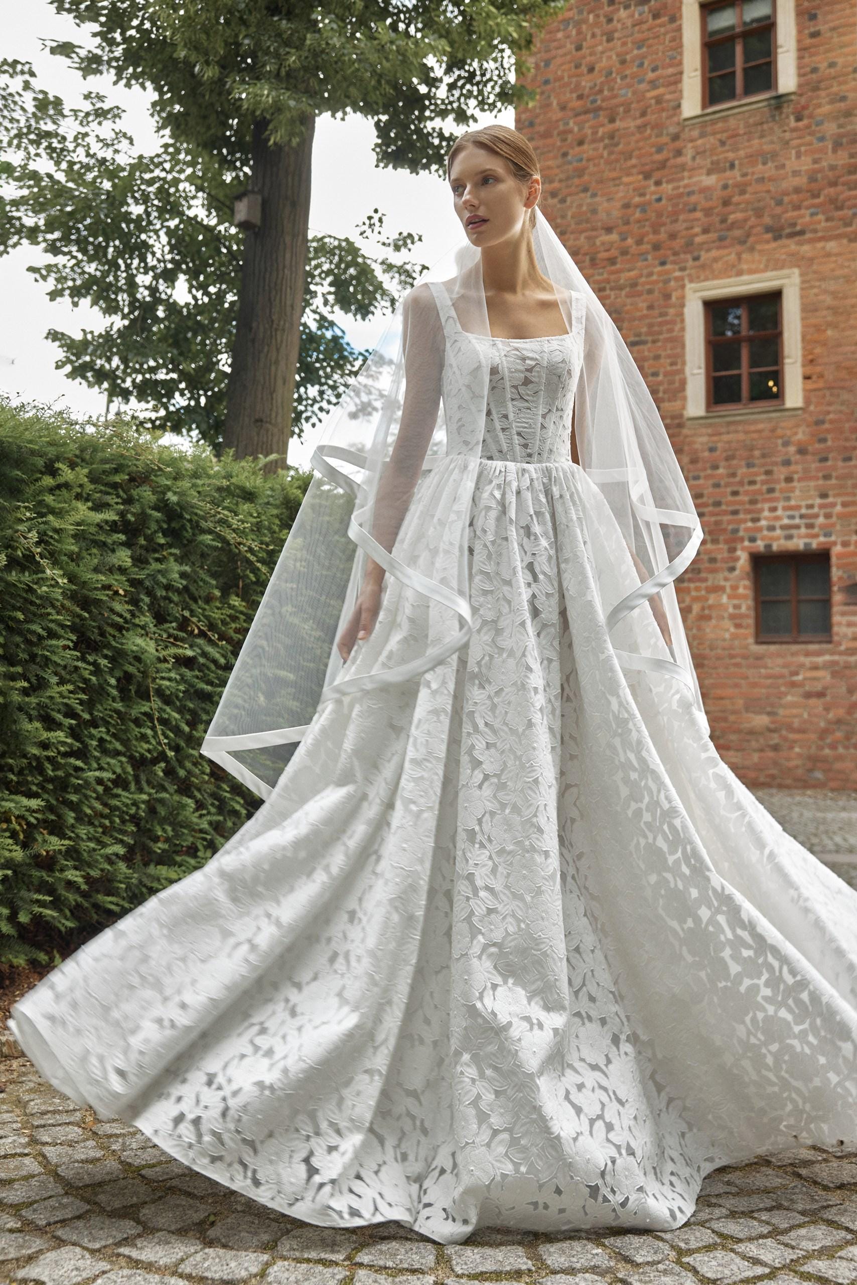 narrow a line wedding dress Alysee A & M Enterprises Bridal