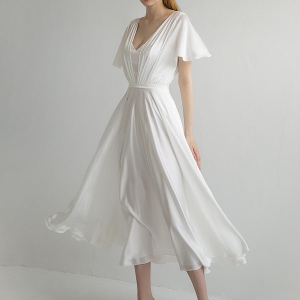 Robe de cocktail DAINA. Robe de mariée simple | robe de soirée en soie | robe d'invité de mariage | robe de mariée midi