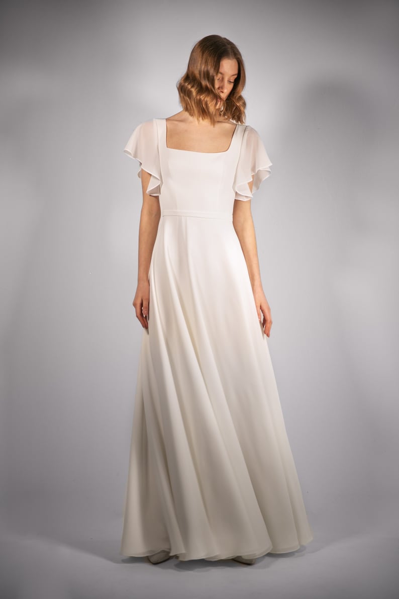 Modest wedding dress SONIA. Reception dress Elopement dress Simple wedding dress Flutter Sleeve Wedding Dress image 5