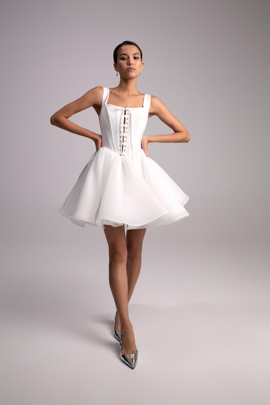 Organza Rosette Bubble Skirt Short Dress main image 1