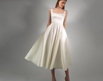 Empfangskleid VLADA MIDI. Midi-Brautkleid | Satin-Brautkleid | Gerichtshochzeitskleid