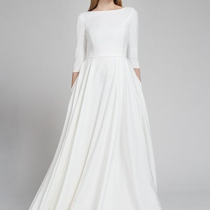Modest Wedding Dress ADRI. Crepe Wedding Dress Boat Neckline Long ...