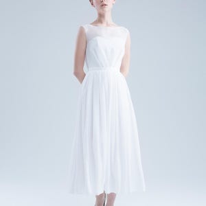 Chiffon Midi Wedding Dress Ava: Vintage-Inspired Tea Length Gown