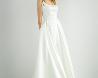 Simple wedding dress VLADA. Reception dress | long wedding gown | square neckline | A-line silhouette