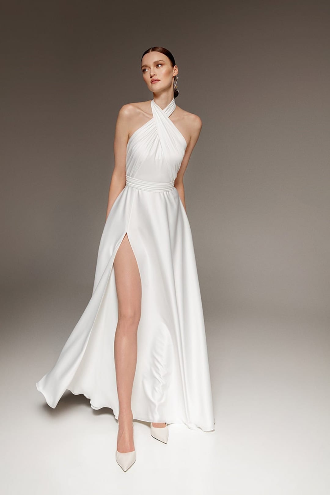 Silk Halter Neck Reception Dress Paris | Simple Wedding Dress ...