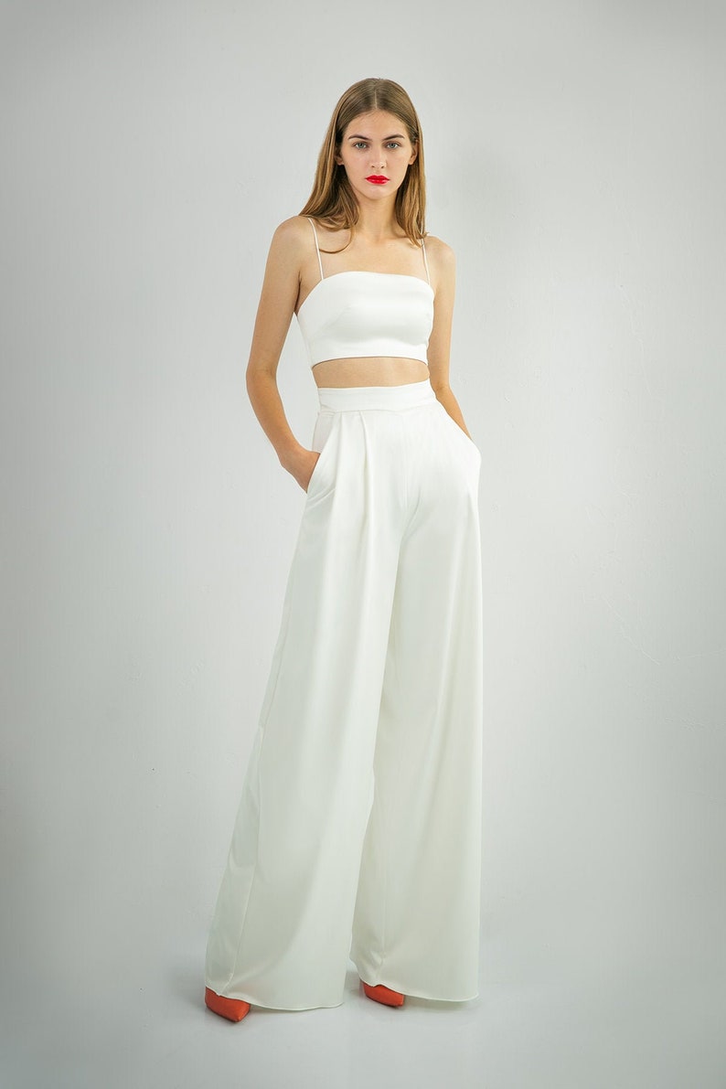 Palazzo pants ANDREA. Bridal separates casual wedding dress reception dress civil wedding dress Ivory