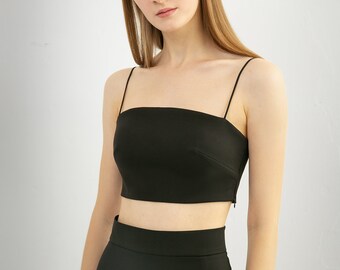 Crop top CLAIR. City hall wedding | bridal separates | straight neckline | spaghetti straps