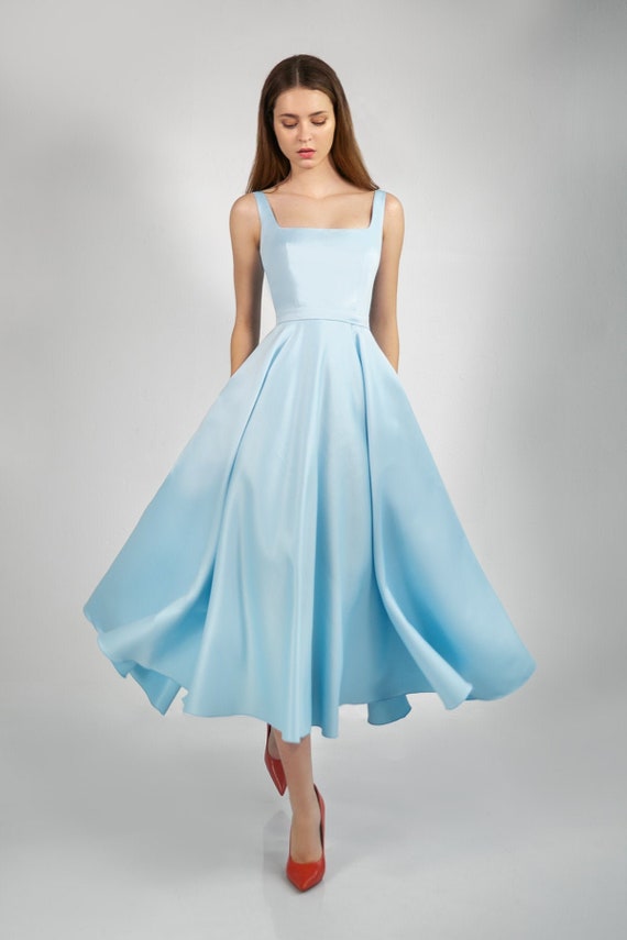 Modest Wedding Dress VLADA MIDI. Civil Wedding Dress Cocktail Dress Blue Wedding Dress Satin Wedding Dress Etsy Canada