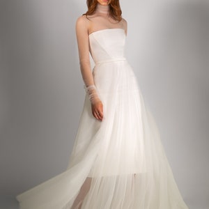 Casual wedding dress with detachable tulle skirt elopement dress satin wedding dress Dress + skirt