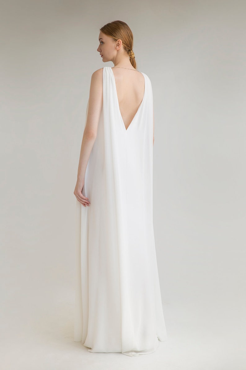 Chiffon wedding dress JOAN. Open back maxi dress Simple wedding dress Minimalist dress Reception dress image 7