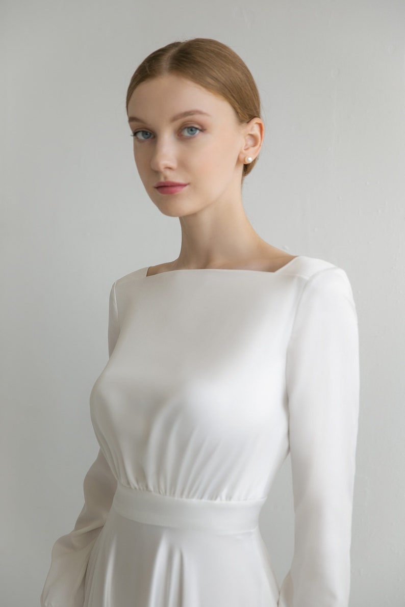 Midi Wedding Dress PENNY. Casual Wedding Dress Long Sleeve - Etsy