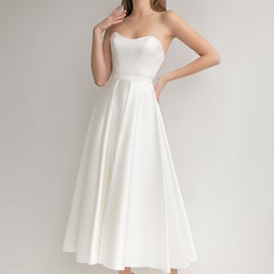 Satin wedding dress LIZZIE MIDI. Garden wedding dress | civil wedding dress | A-line silhouette | midi wedding dress