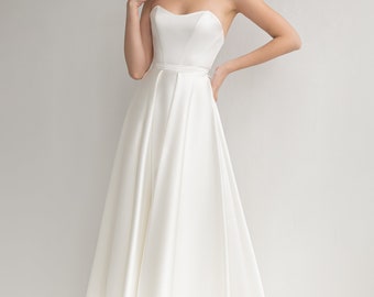 Robe de mariée en satin LIZZIE MIDI. Robe de mariée jardin | robe de mariée civile | Coupe trapèze | robe de mariée midi