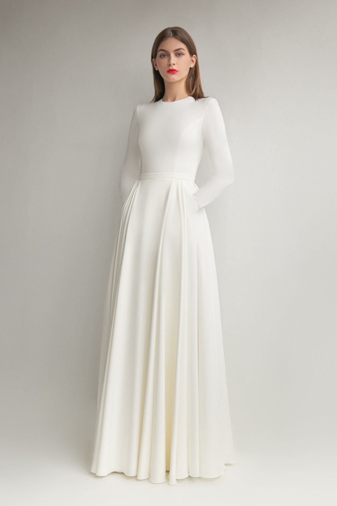 Modest Wedding Dress DEBORA. Crepe Wedding Dress Long Sleeve Dress White  Wedding Dress Winter Wedding Dress -  UK