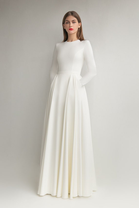 Modest long sleeve white dress cheap