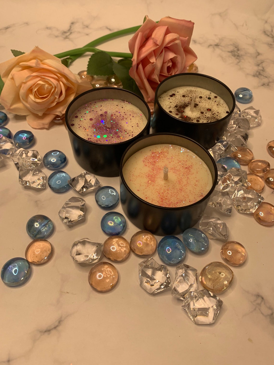 Medium candles in black tins. Handmade with love in the UK Etsy