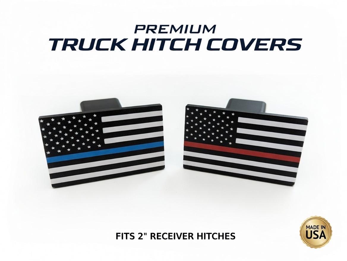 Thin Red & Blue Line American Flag Trailer Hitch Cover – 2x2 Inch ABS Plastic