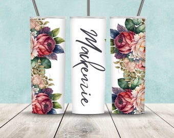 Personalized Floral Tumbler, Custom Flower Travel Mug