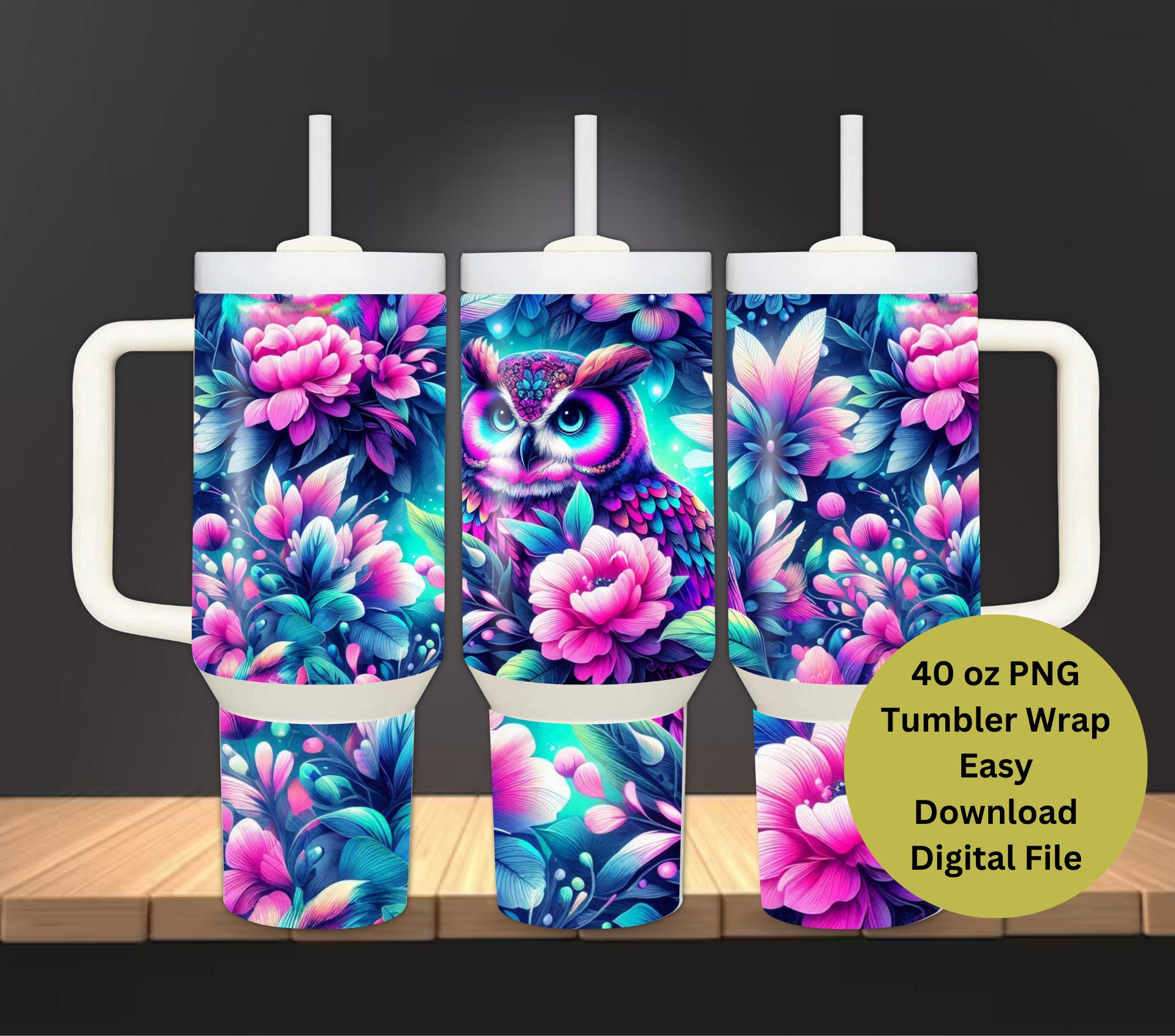 Owl 40 oz Tumbler Wrap, 40 oz, PNG, Wrap, 40oz, Colorful owl, PNG Tumbler Design, Sublimation - Digi