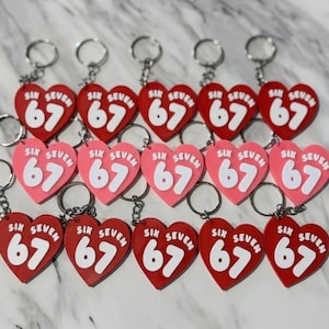Six Seven Keychain: Heart, PLA Plastic Backpack Charm, Valentine's, Class gifts, Birthday, goodie bags, 67