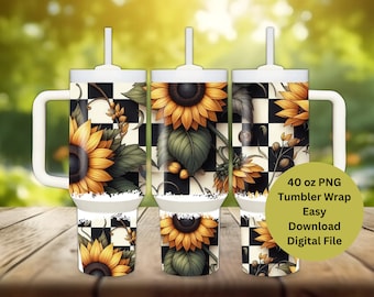 Sunflower Checkered 40 oz Tumbler Wrap (Digital Download)