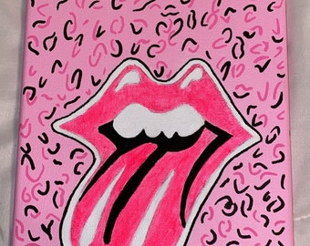 Lips Sticking Tongue Out Leopard Print Painting