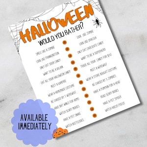Halloween-spel 'Wil je liever': afdrukbare kinderactiviteit (digitale download)