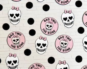 Confeti de cumpleaños Bad TWO the Bone / Decoración de fiesta de calavera rosa / Decoraciones para el segundo cumpleaños de una niña