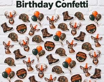 Jachtthema verjaardagsconfetti, 100 stuks, herten- en camouflage tafeldecoratie, jagersfeestdecoraties, bosthema verjaardag, buitenfeest