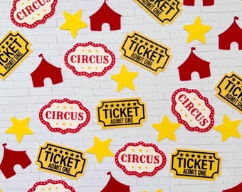 Confeti de circo / Decoraciones para fiestas de carnaval / Dispersión de mesas con temática de carpa / Cumpleaños de circo, Baby Shower de carnaval, Confeti de entradas y estrellas