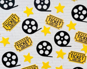 Movie Night Confetti | Hollywood Party Decorations | Film Reel, Ticket & Star Confetti | Birthday, Movie Marathon, Oscar Party Decor