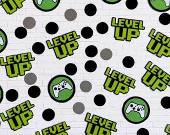 Confeti para fiesta de videojuegos: decoraciones de cumpleaños de videojuegos "LEVEL UP"
