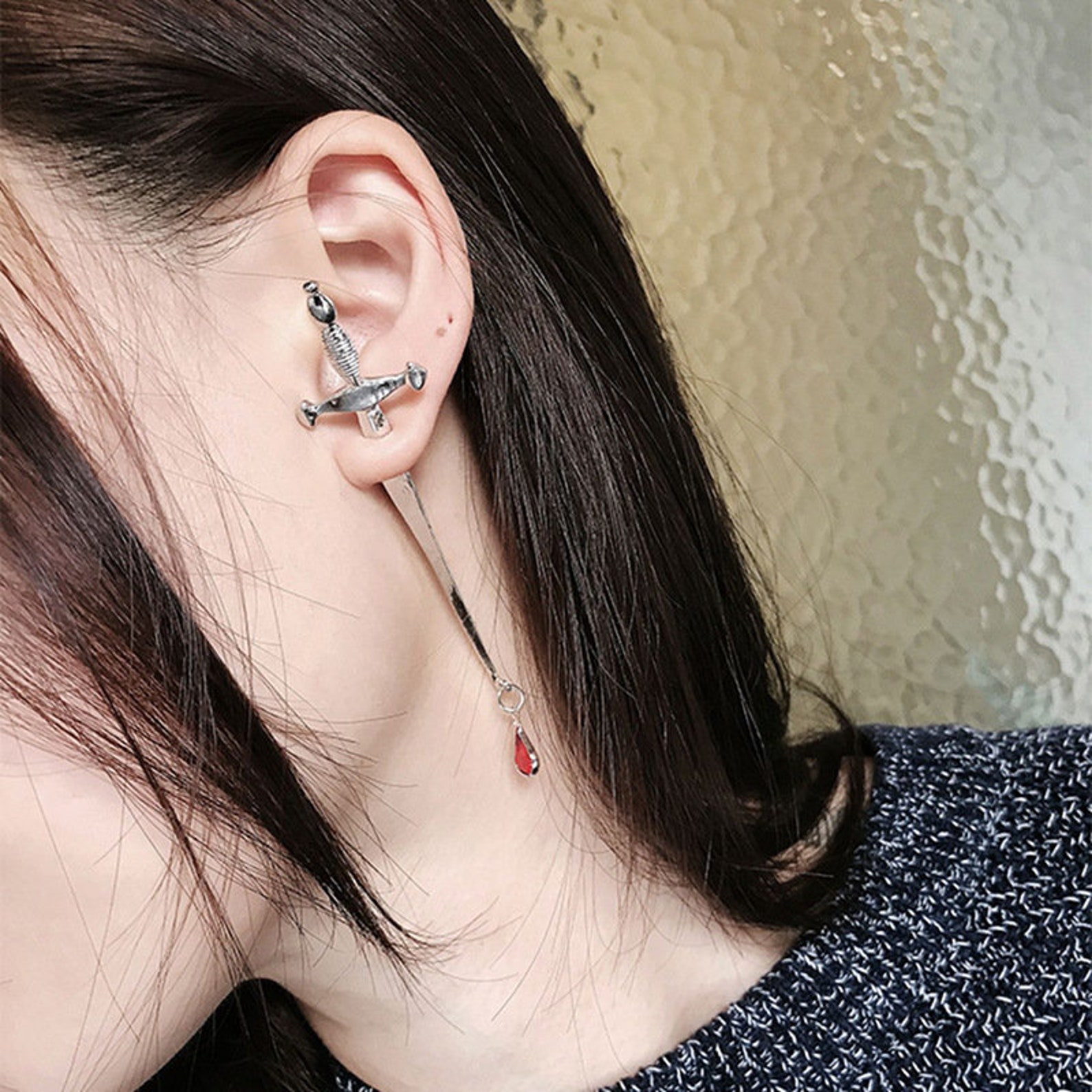 Sword Earrings Go Through Ear Silver or Gold Unisex Dagger Etsy