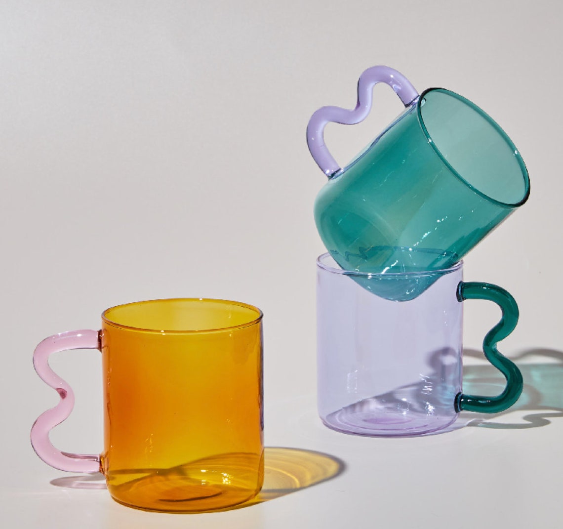Coloured Glass Cups Original Design Colourful Waved Ear Glass Etsy