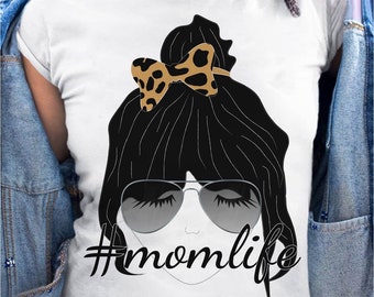 Messy bun svg, Leopard mom,