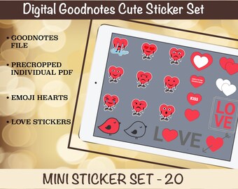 Digital Cute Love Stickers for Goodnotes, Jurnal Sticker Set, I Love You Heart Stickers